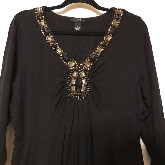 ALFANI Woman Black Long Sleeves dress w/ rhinestones in the front. Size 1X - Picture 4 of 7